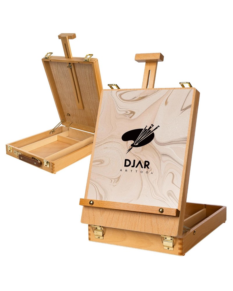 DJAR Tabletop Art Easel for Painting, Solid Beech Wood Desktop Sketchbox, Adjust