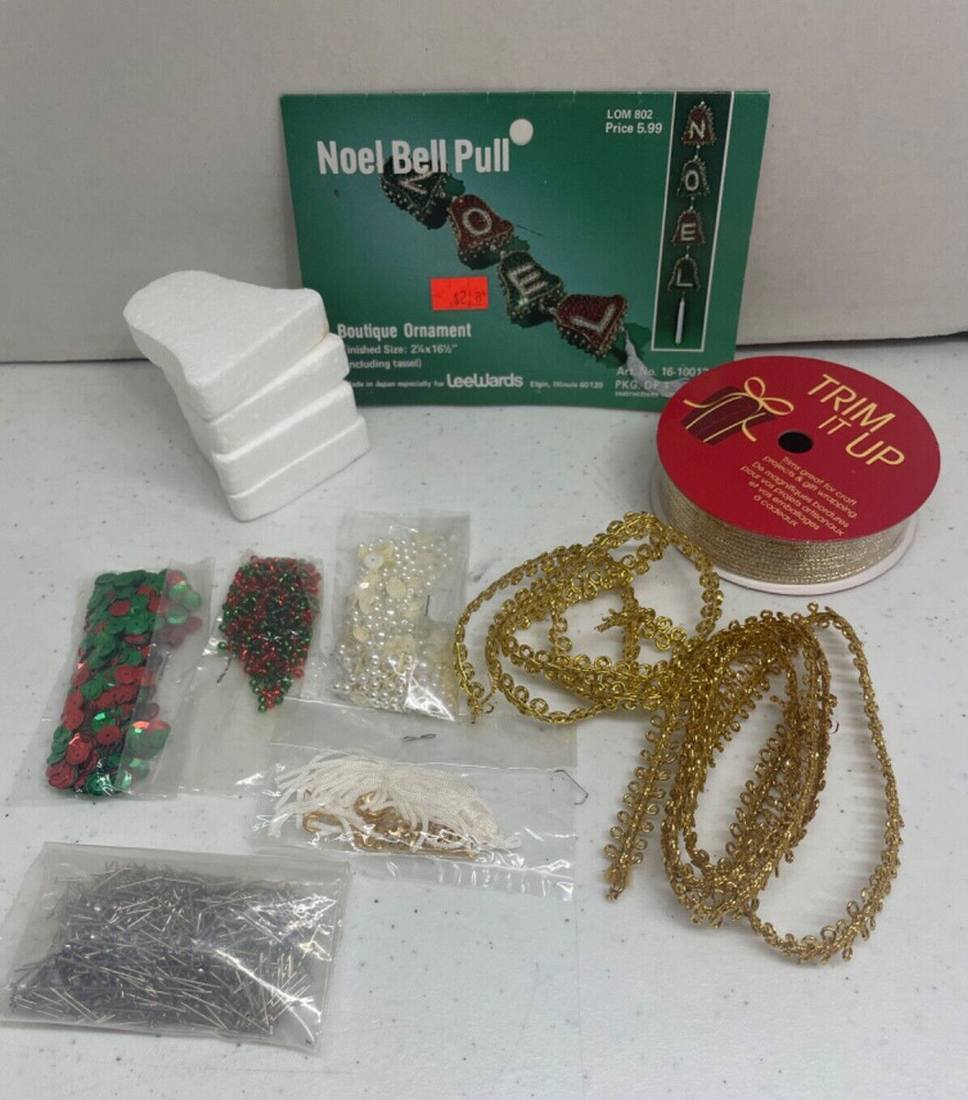 LEEWARDS VINTAGE BEADED ORNAMENT KIT - NOEL BELL PULL!