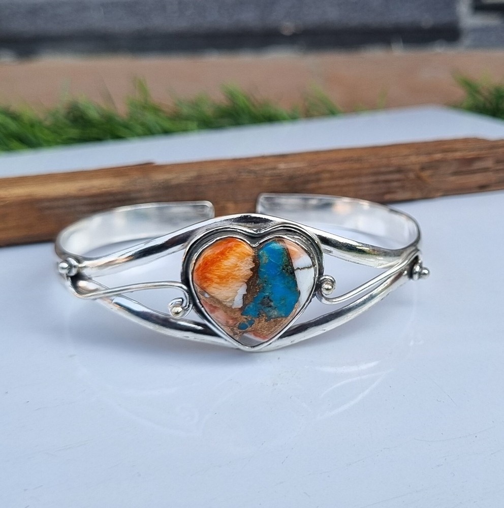 Oyster Copper Turquoise Bangle 925 Sterling Silver Adjustable Bangle Gift Her