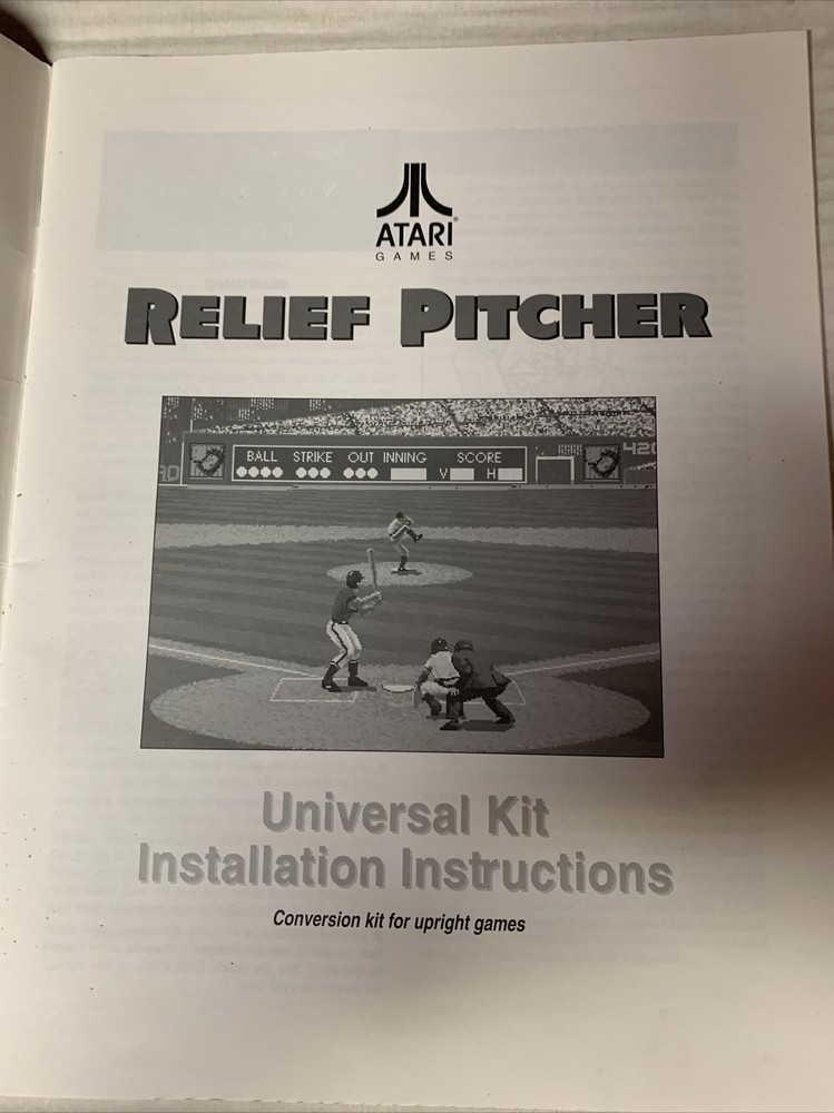 original vintage RELIEF PITCHER ATARI   arcade game owners manual