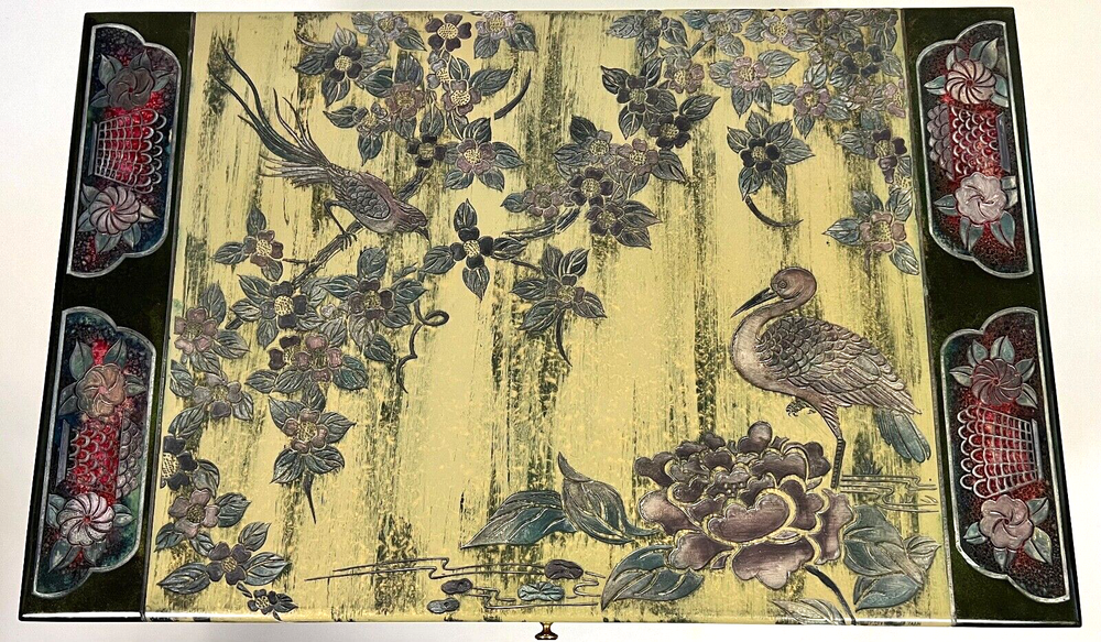 Mid-Century Chinoiserie Lacquer Incised Chest Trunk / Coffee Table