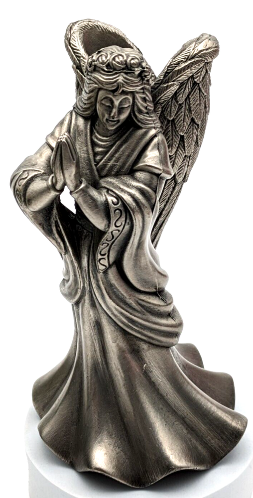 Cast Metal Silver Praying Angel Candle Holder