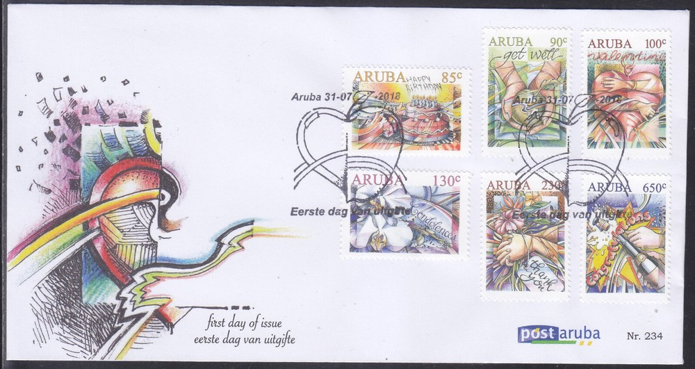 Aruba Issue FDC 2018 (234) Wishing Stamps