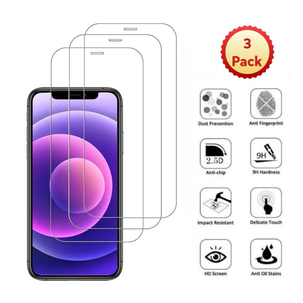 3 Pack Tempered Glass Screen Protector For iPhone 16 15 14 13 12 Pro Max Mini