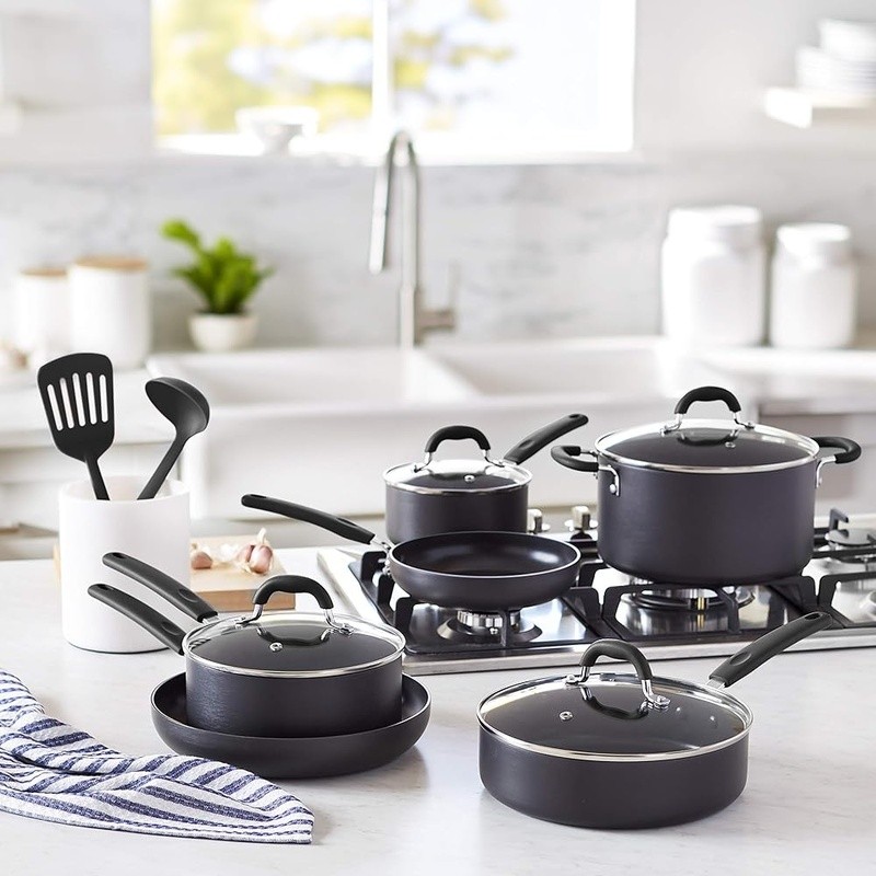 12 Piece Cookware Set Hard Anodized Nonstick Soft Handle Dishwasher Safe New