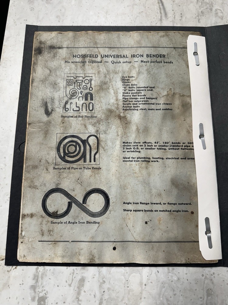 OME Hossfeld Universal Model No.2 Bender Instruction & Parts Manual