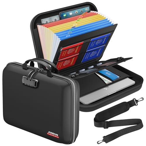 Fireproof Document Box with Lock & Shoulder Strap,Hard Shell Case Document