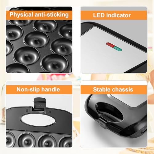 2025 Mini Donut Maker Machine for Home, Kid-Friendly 16-Hole