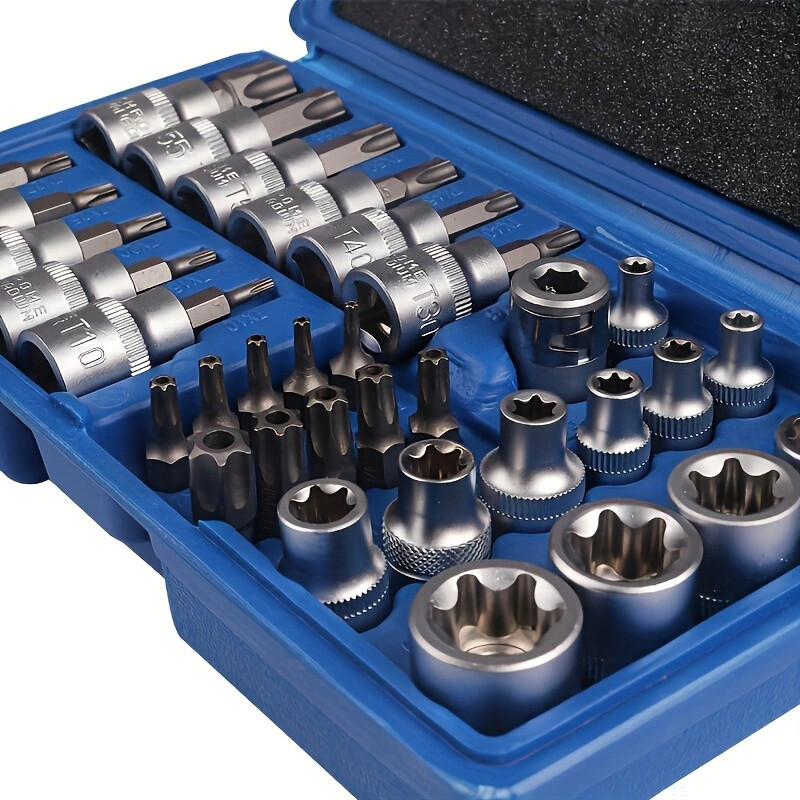 34-Piece E-Socket Set Handheld Tool with Ratchet Interface