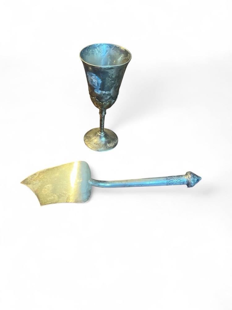Silverplate Goblet Cake Pie Server Set Vintage Display Collectible Tableware T90