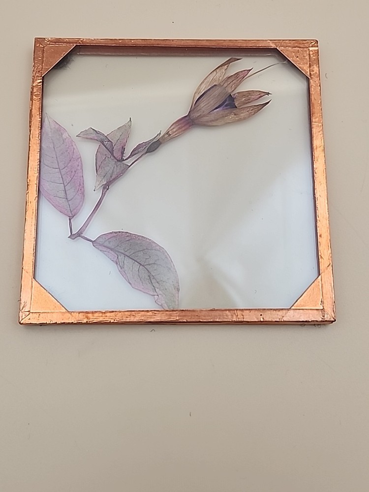 Copper Foiled Frame/Pressed & Dried Flowers Between Glass Coasters
