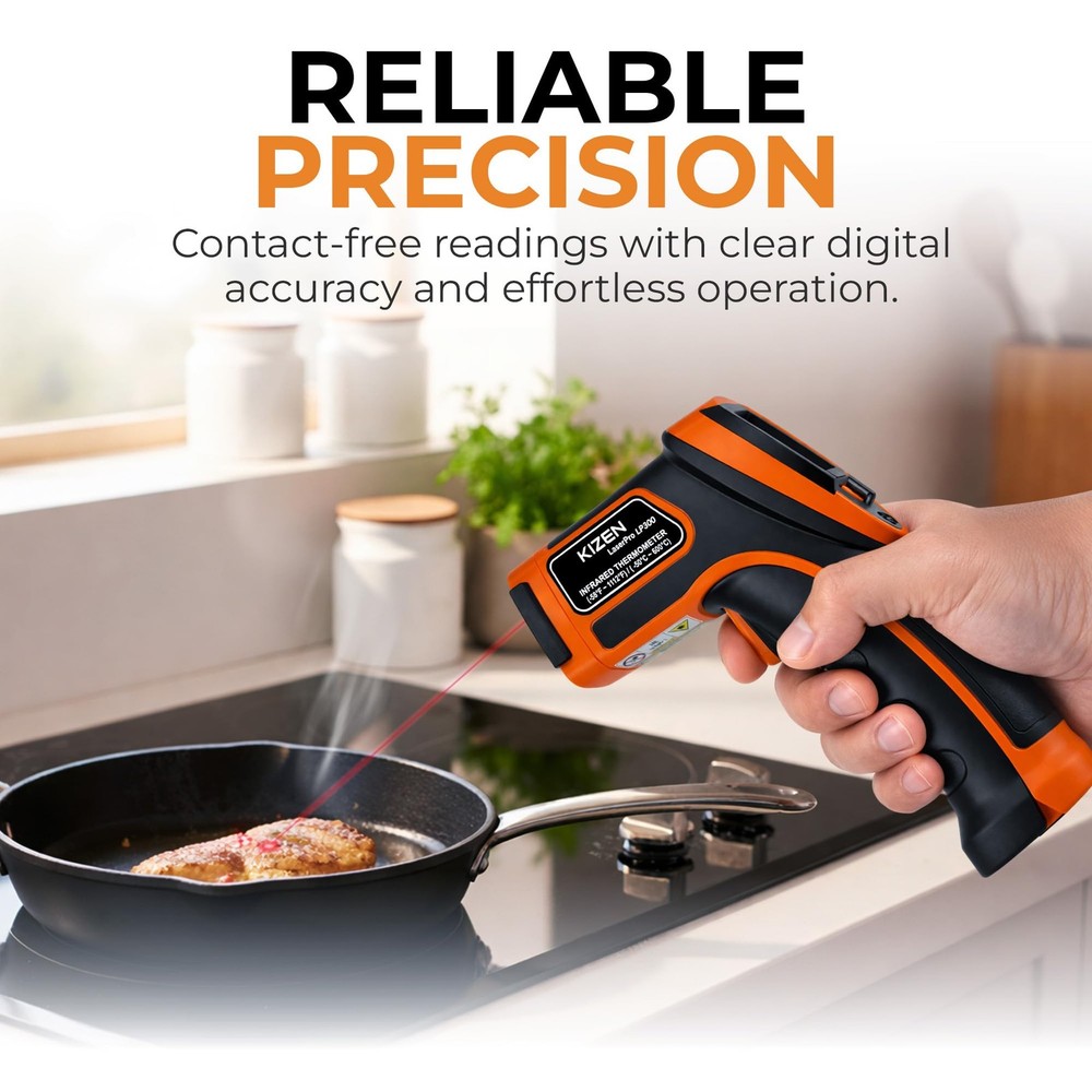 Kizen Infrared Temperature Gun - Handheld Surface Thermometer Orange