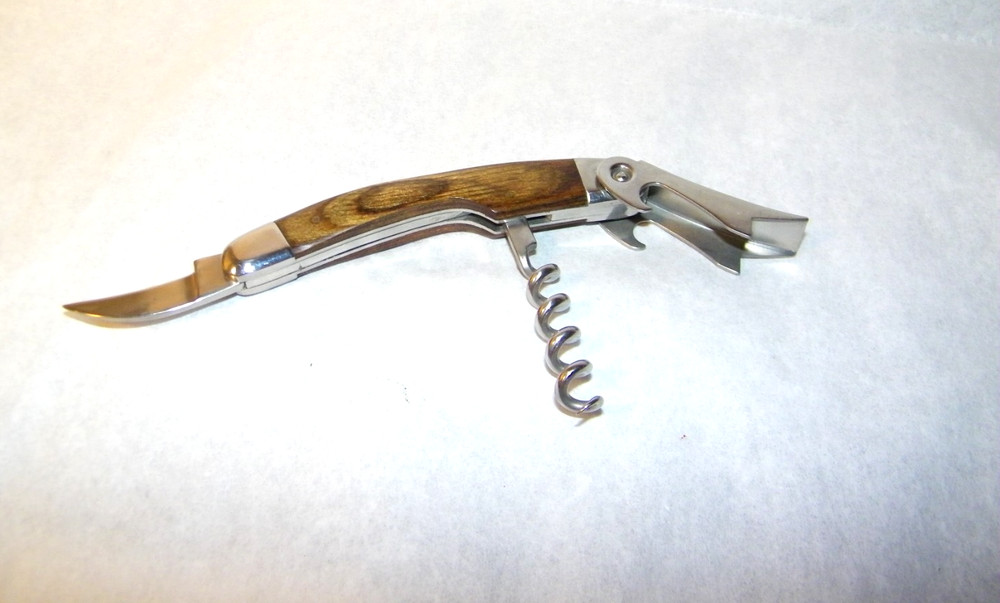 Waiter's Multi-Tool Pocket Folding Knife Bottle Opener, Corkscrew Wood Handle
