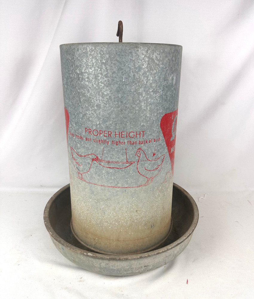 Vintage Galvanized Vertical Cyclone Chicken Poultry Feeder 24"