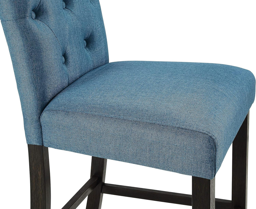 Hendley Blue Solid Wood Tufted Counter Height Stools, Set of 2