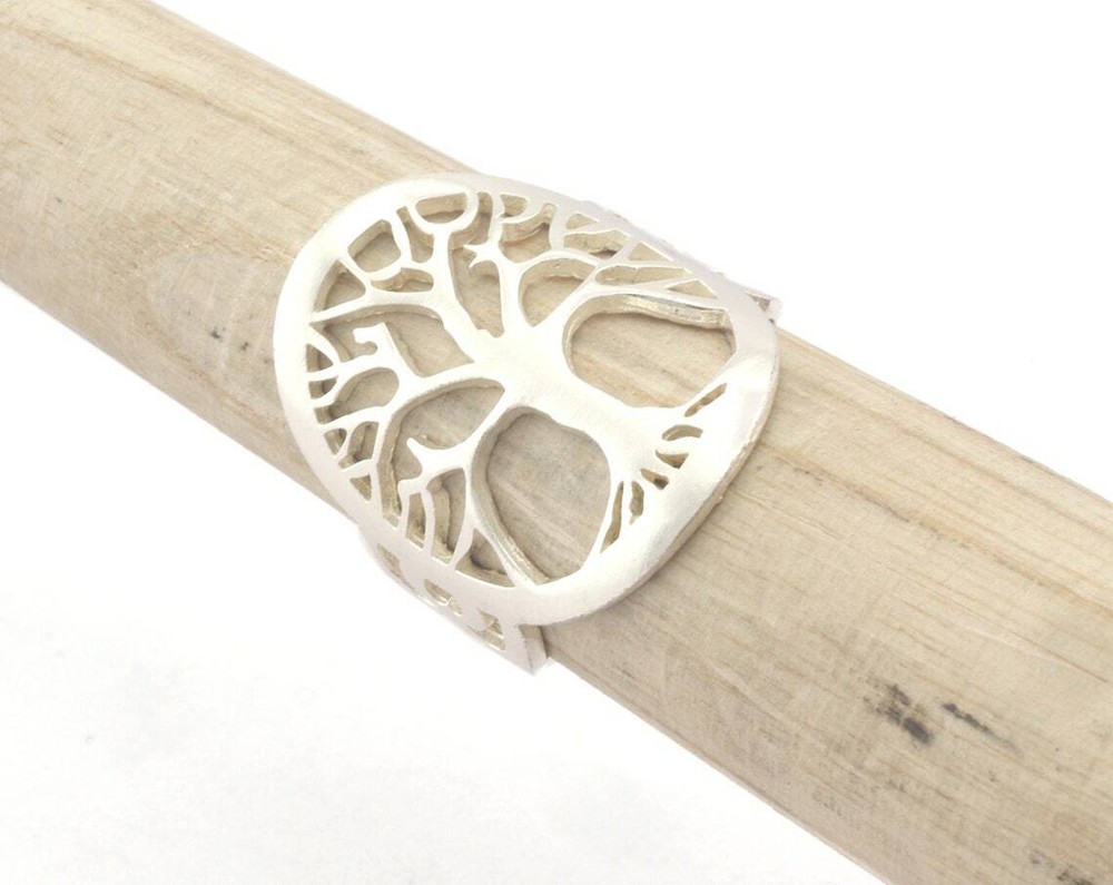 Tree oval statement adjustable ring Shiny Silver Plated brass 5-8US size 4339