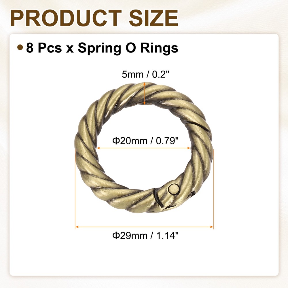 8pcs Spring O Rings 3/4" Round Trigger Metal Snap Hook Key Ring Light Brown