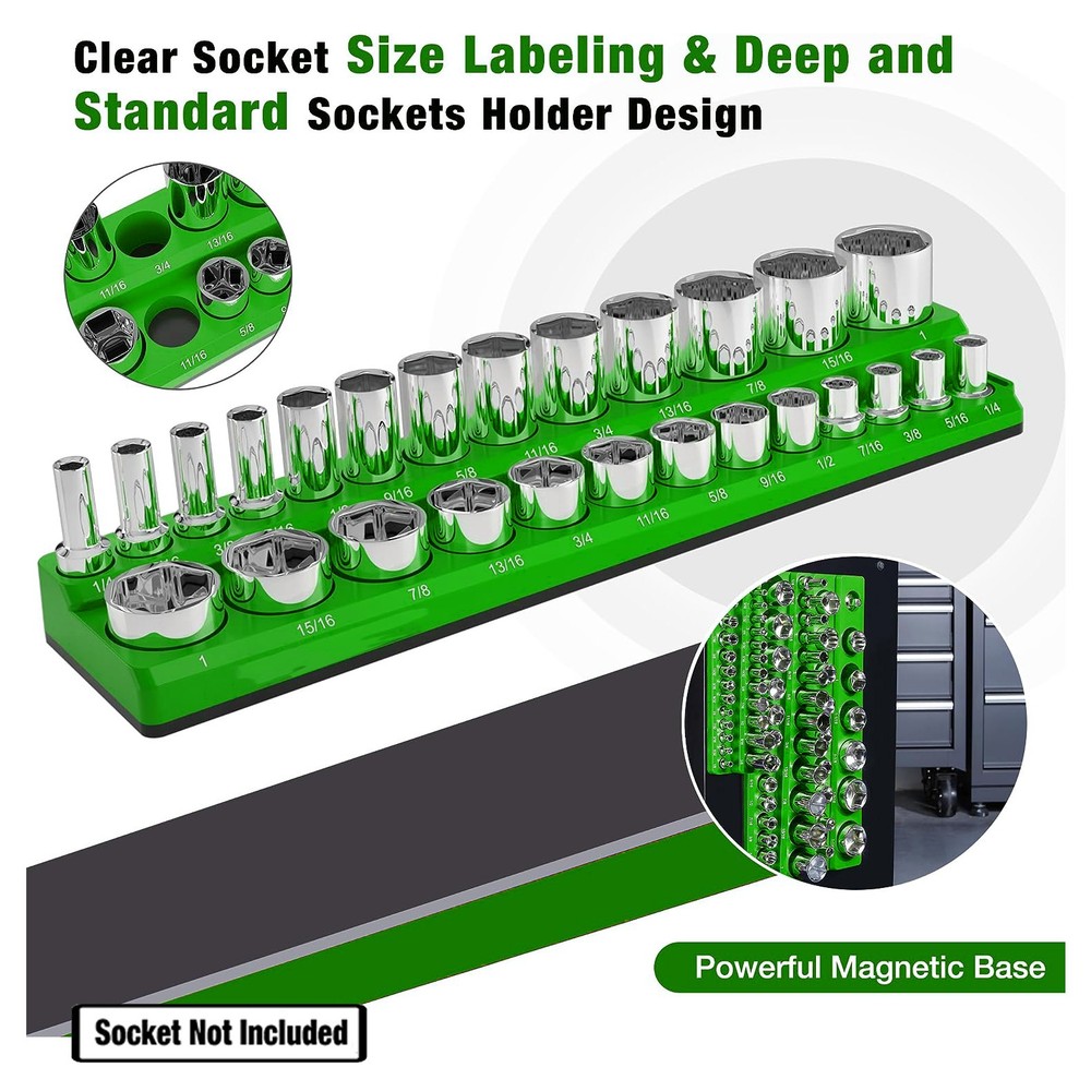 Magnetic Socket Organizer Set 6PCS Socket Trays Blue & Green for Metric SAE