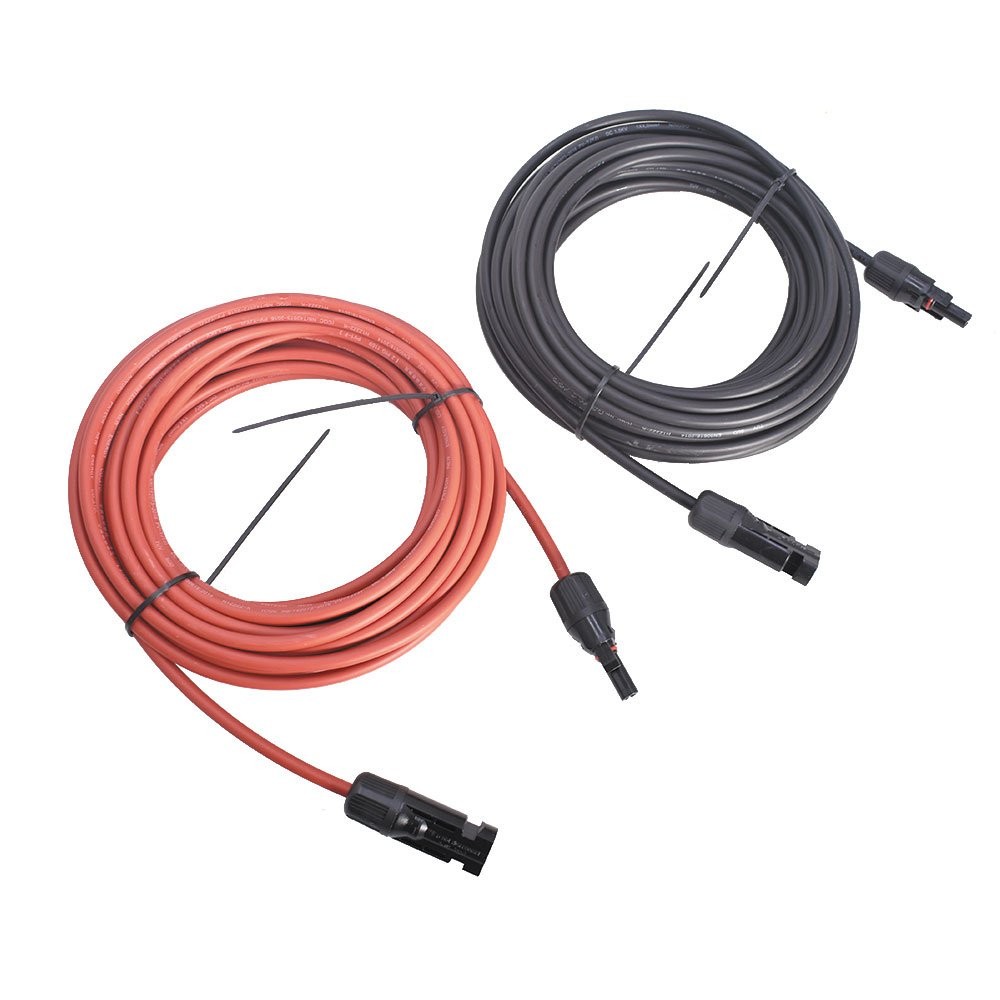 New 4mm²/12AWG 20ft Black+Red Solar Panel Extension Cable Wire Connector 1 Pair