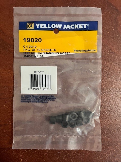 (4) Yellow Jacket 19020 Replacement Gaskets 1/4" Charging Hoses, 10-pack New