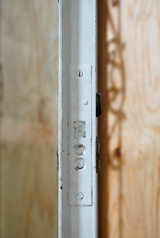 Reclaimed White Cast Iron & Glass Entry Double Door Unit