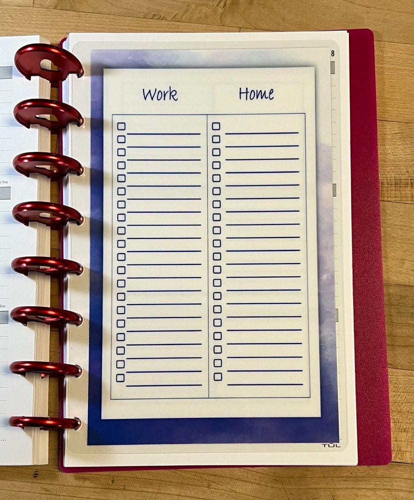 To Do List (Work/Home) DASHBOARD FOR USE with the TUL/Arc (8 disc) Planner-