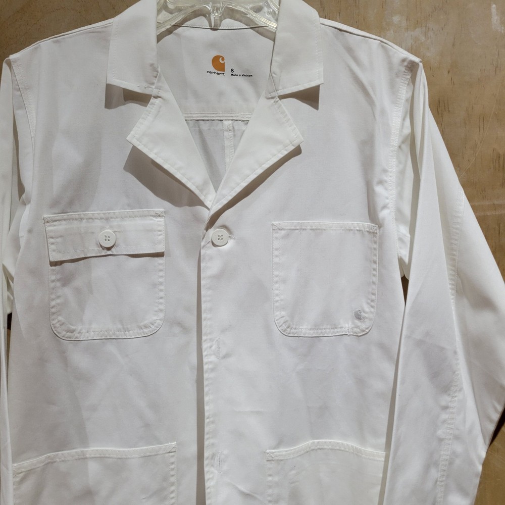 Carhartt Unisex Consultation Lab Coat Size Small S White Button Front Pockets