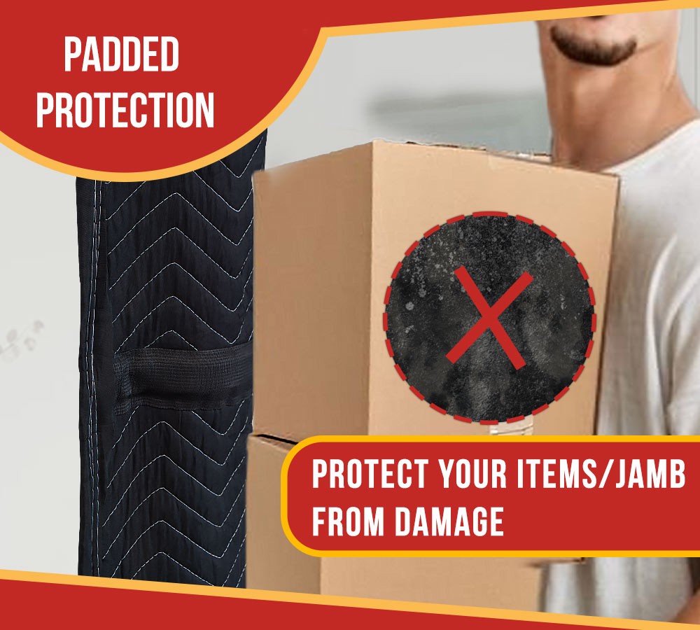 2 Pack 69"x11" Polyester Quilted Door Jamb Protector Pad w/ Hook and Loop Straps