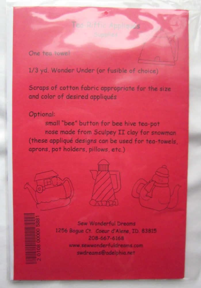 Tea-Riffic Appliques Pattern Four Different Applique Designs ~ SWD153