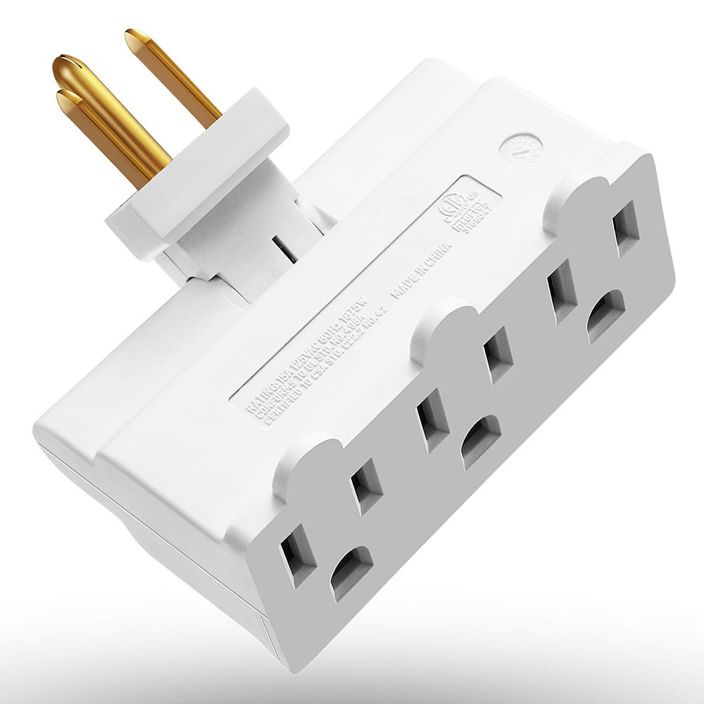 Fosmon 3 Outlet Adapter, 3 Way Rotating Plug Swivel White