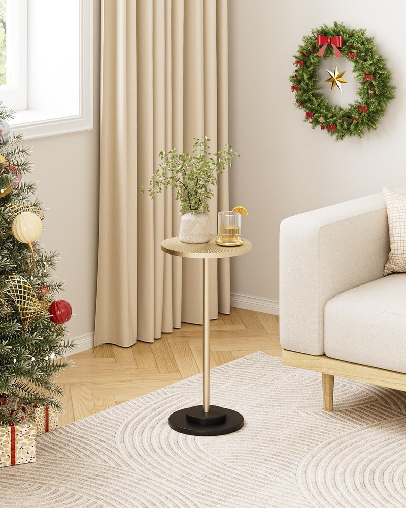 Round Side Table Small Drink Table Small Spaces Modern Accent End Table W/ Metal