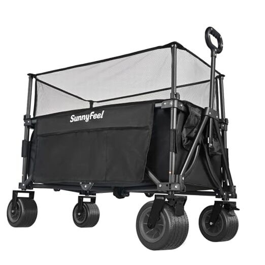 Extra Large Folding Wagon 300L - 500 lbs Heavy Duty Black, Tall Version