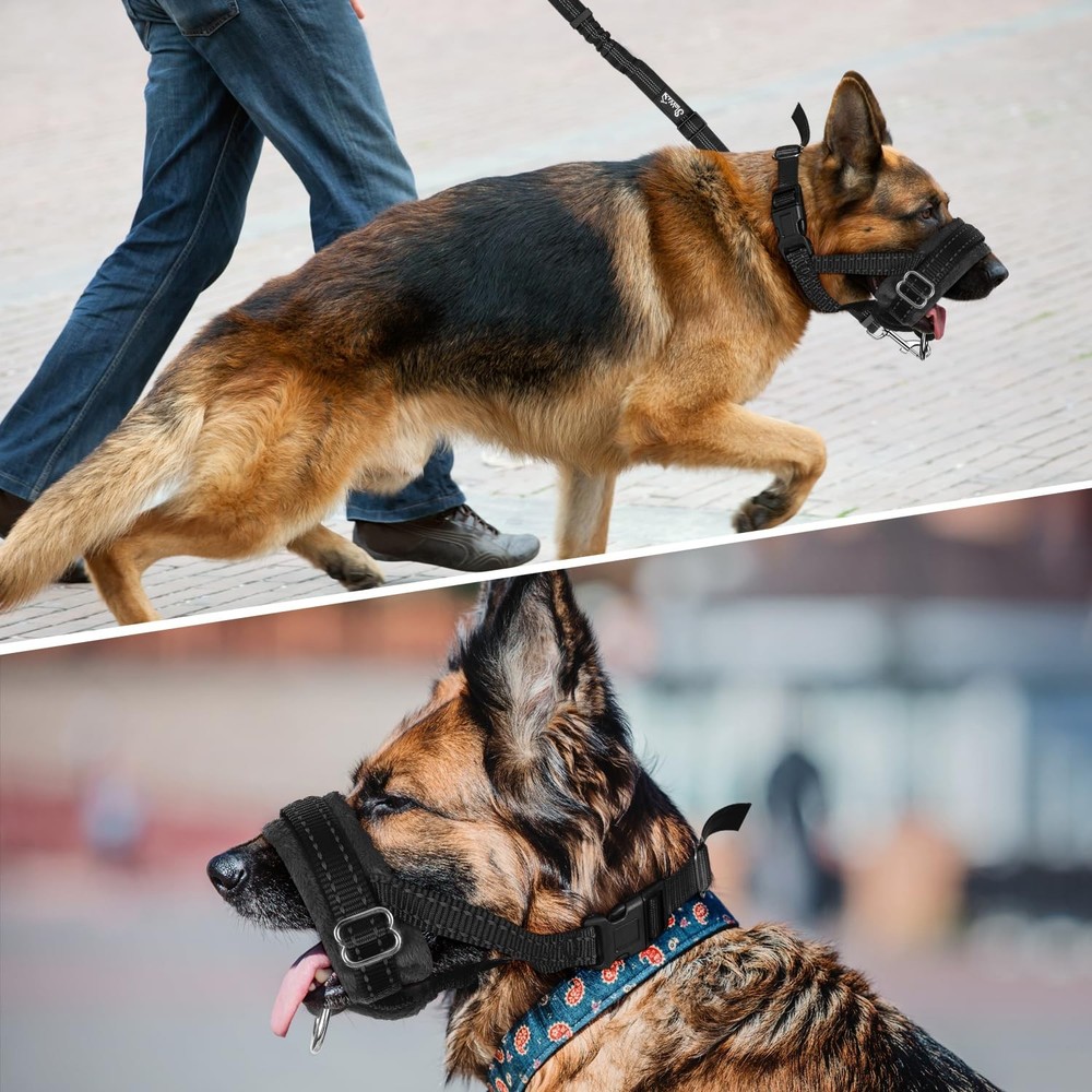 Soft Dog Muzzle Adjustable Padded Nylon Muzzle for Large Medium Dogs Anti Che...