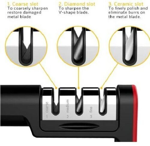 Knife Sharpener Professional Ceramic Tungsten Kitchen Sharpening System 3 Stage