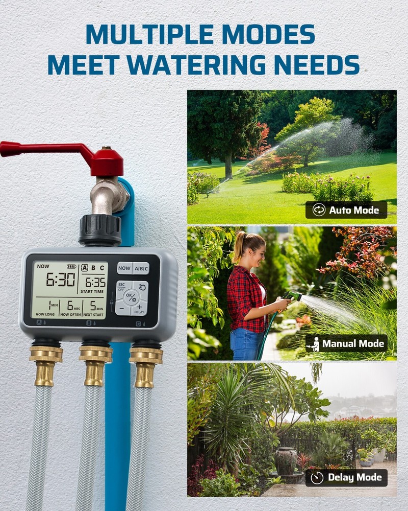 DEWENWILS 3 Zone Sprinkler Timer rogrammable Hose Faucet Timer, Irrigation Timer