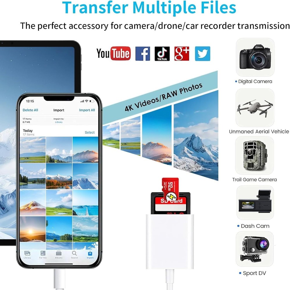 Universal iPhone & iPad SD Card Reader - Fast Two-Way Transfer and Easy Setup