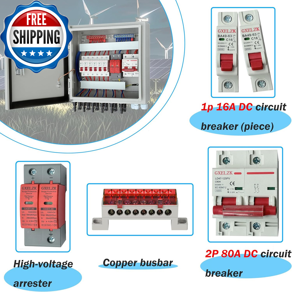 Hardcover 6 Strings Solar Combiner Box 80A DC Main Circuit Breaker...
