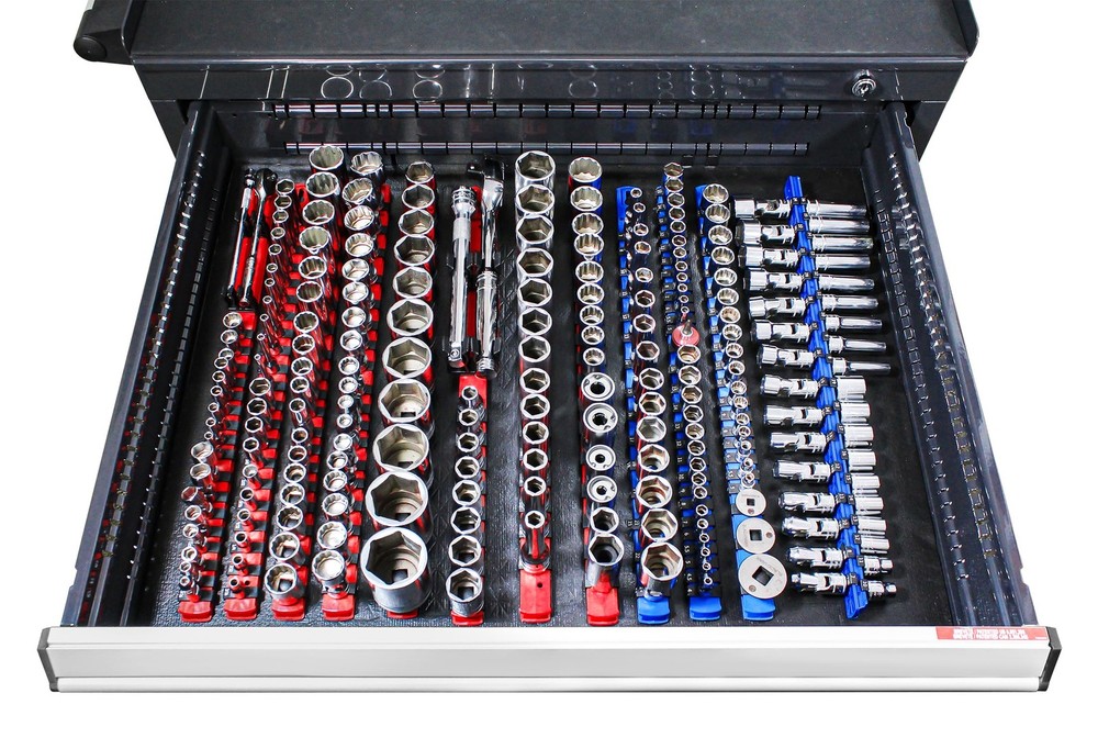 Ernst Mfg 8" Magnetic Socket Organizer, 9 Locking Clips, 1/4", Black