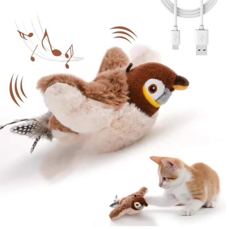 USB Interactive Flying Bird Cat Toy Realistic Sparrow Simulation Electronic US