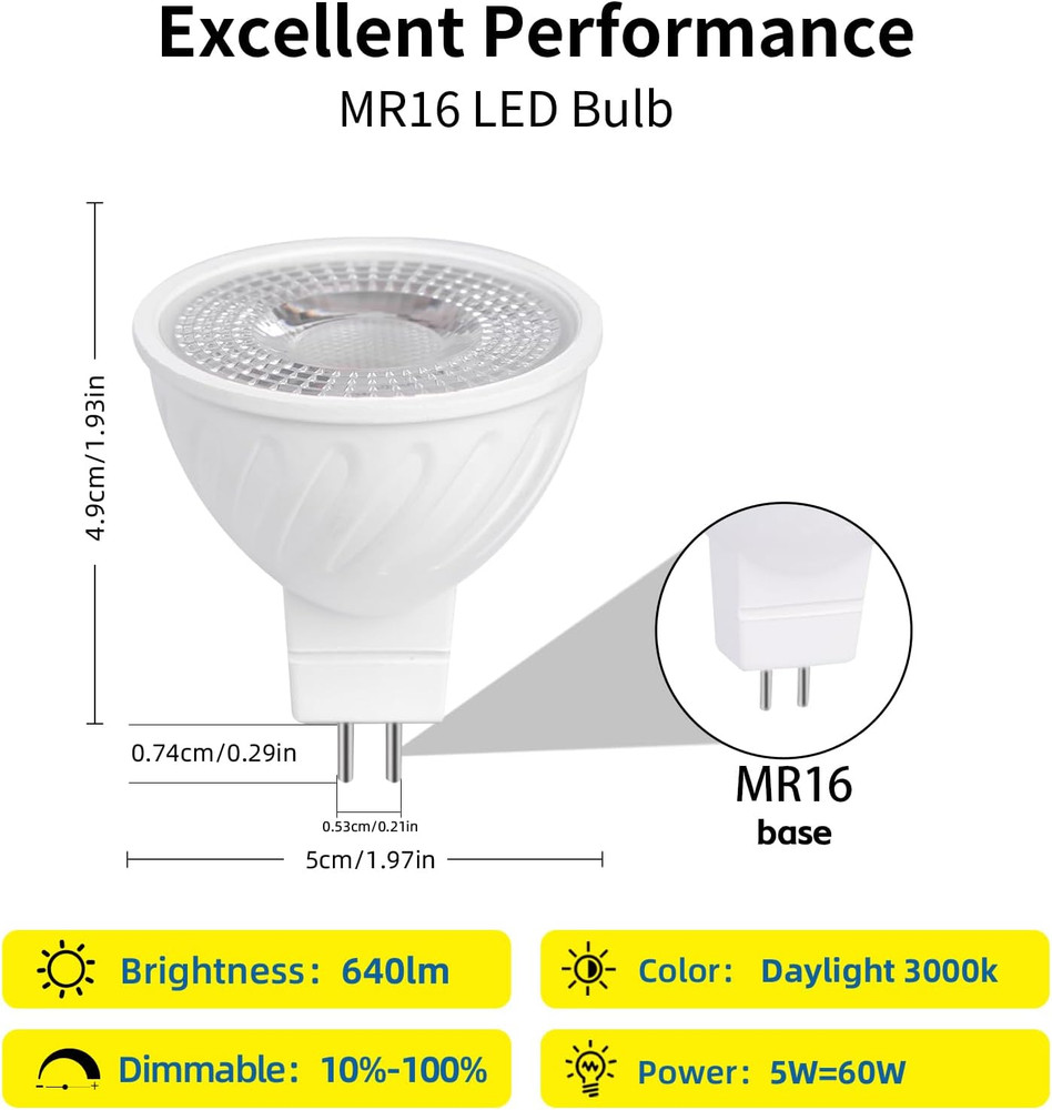 Dimmable MR16 LED Bulb 5W Warm White 48-Pack, 50W Halogen Equivalent