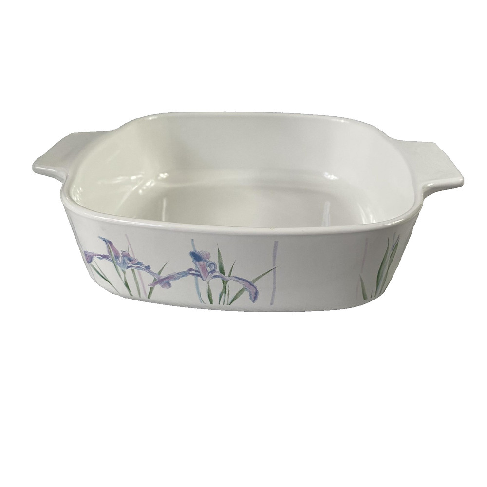 CorningWare Shadow Iris Casserole Pan A-1-B 1L White Floral Baking Dish