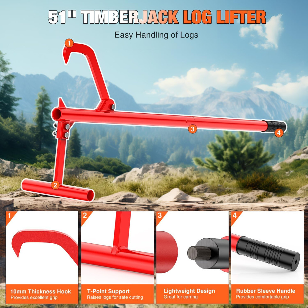 51" Cant Hook for Log Roller Logging Tools with Adjustable Steel Cant Hooks Rubb