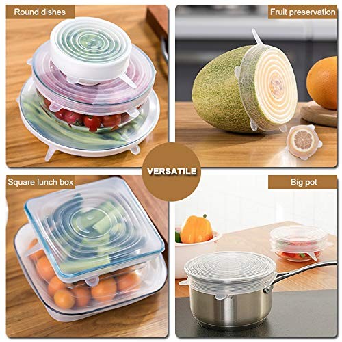 4 Pack Same Size Silicone Stretch Lids, Thicker Reusable Sturdy Silicone Cont...