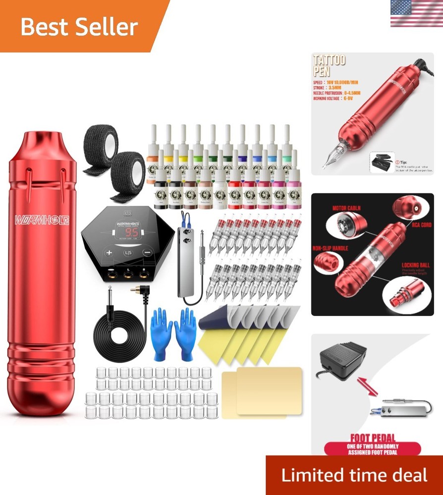 Comprehensive Red Tattoo Gun Kit for Beginners - Perfect for Outlining & Shading
