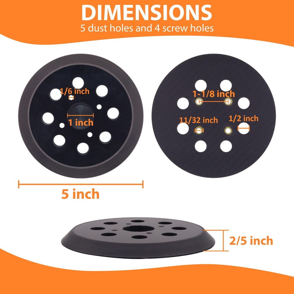 5-Inch Sander Replacement Pad, Universal Hook and Loop Orbital Black