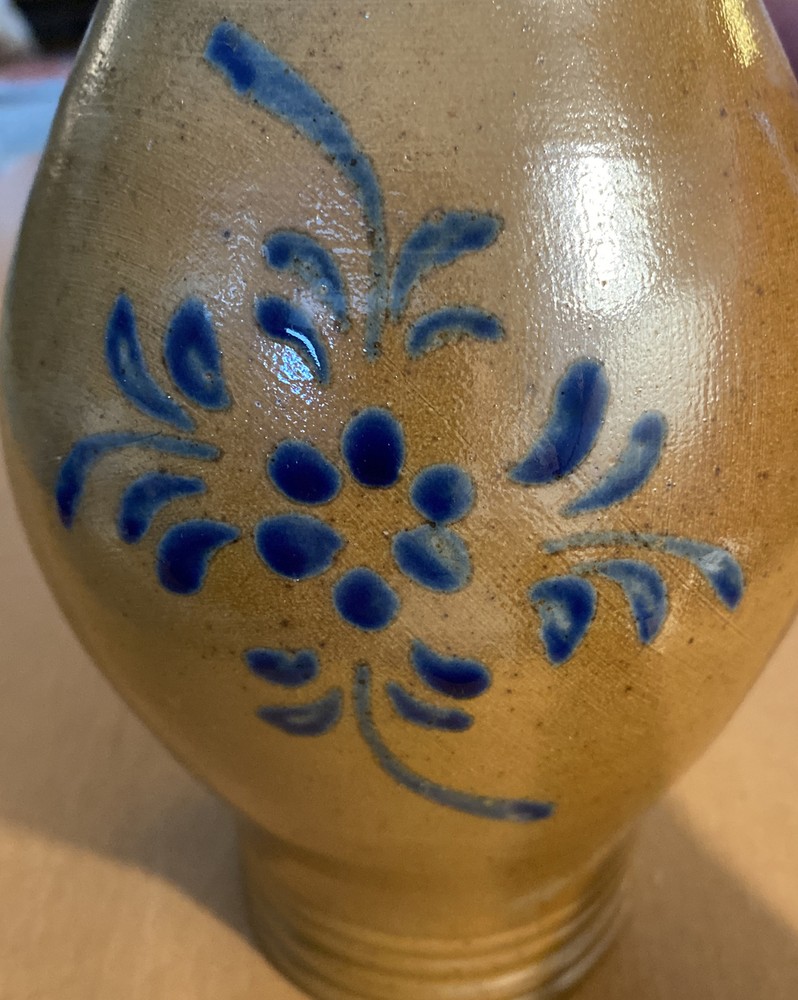 Shiny Brown Pottery Pitcher With Flower Design (Chipped-See Description)