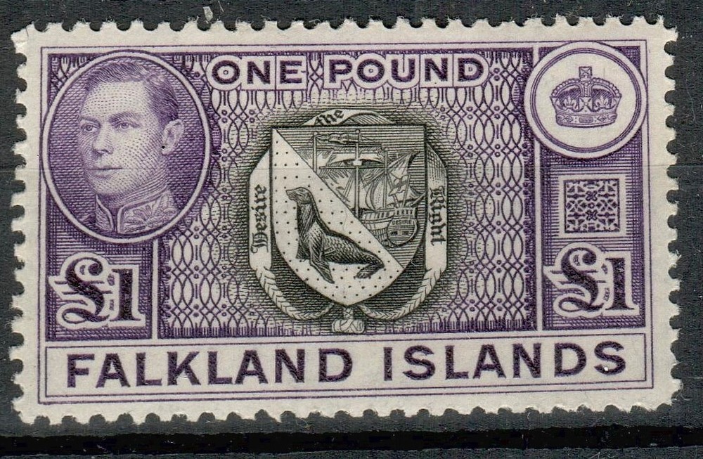 Falkland Islands £1  3rd printing 44 verified lightly hinged condition.