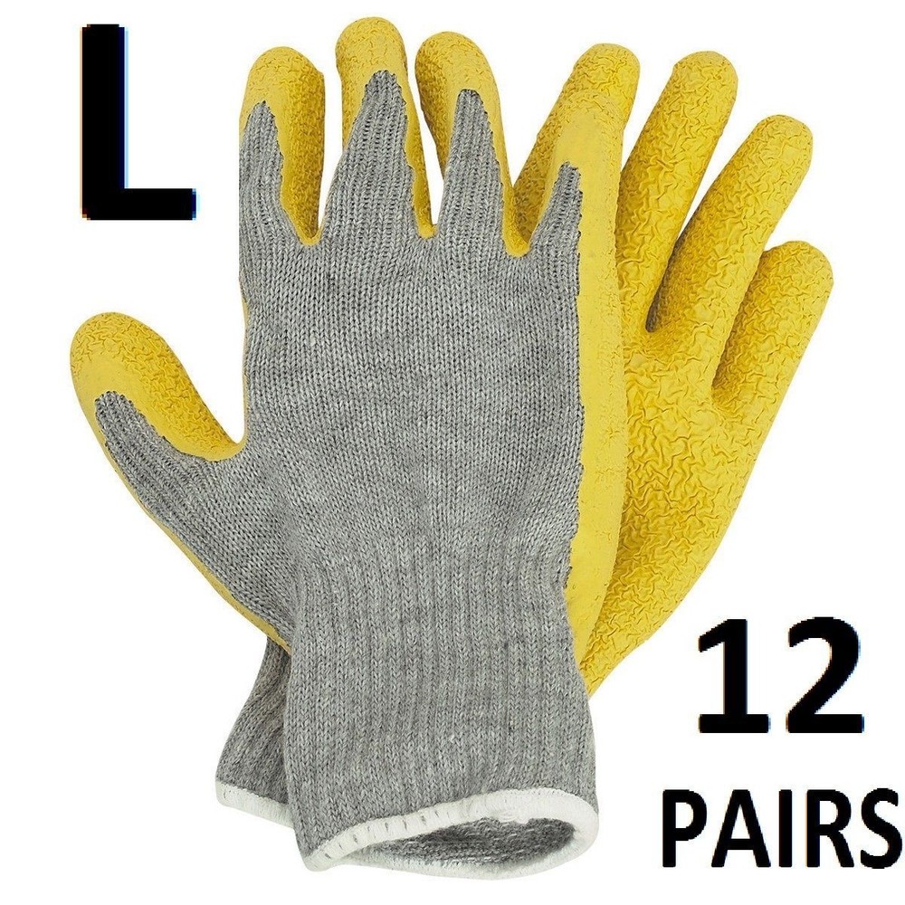 Latex Coated Work Gloves Large 12 Pairs