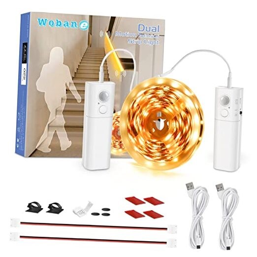 Dual Motion Sensor Under Bed Lights,Rechargeable 16.4ft White Warm White
