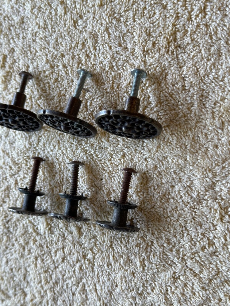 Lot of 6 Solid Brass Floral Pattern Drawer Pulls Knobs Handles Reclaimed VTG